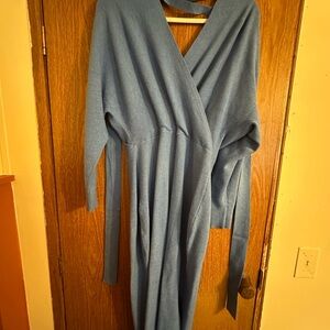 Blue Wrap Sweater Dress
